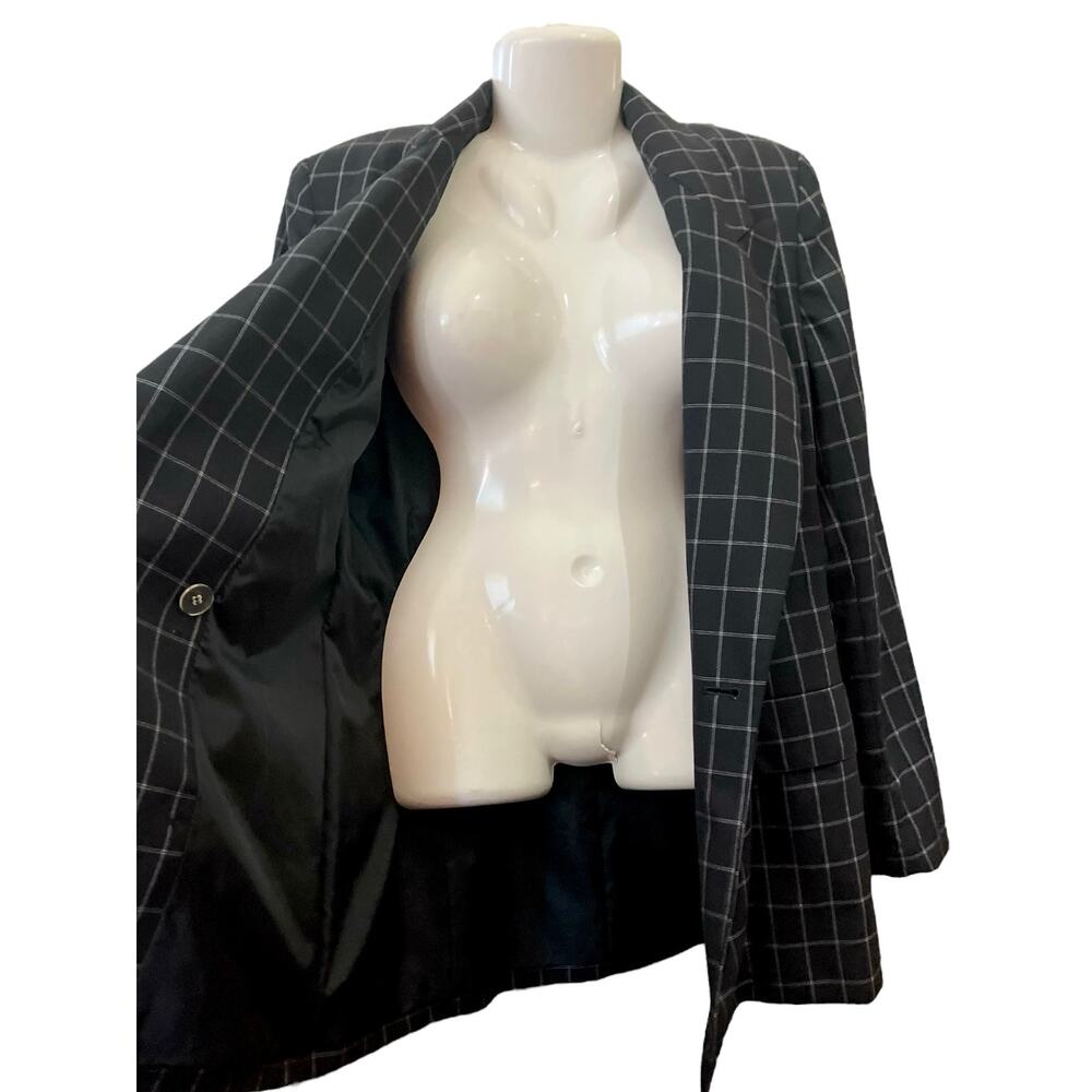 Spiegel Women's Black Plaid Double-Breasted Long Slv Blazer Jacket Lined SZ14T - Picture 4 of 10